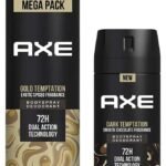 Axe Gold Temptation Long Lasting Deodorant Bodyspray For Men, 215ml & Axe Dark Temptation Long Lasting Deodorant Bodyspray For Men, 150ml - Fast UK Delivery
