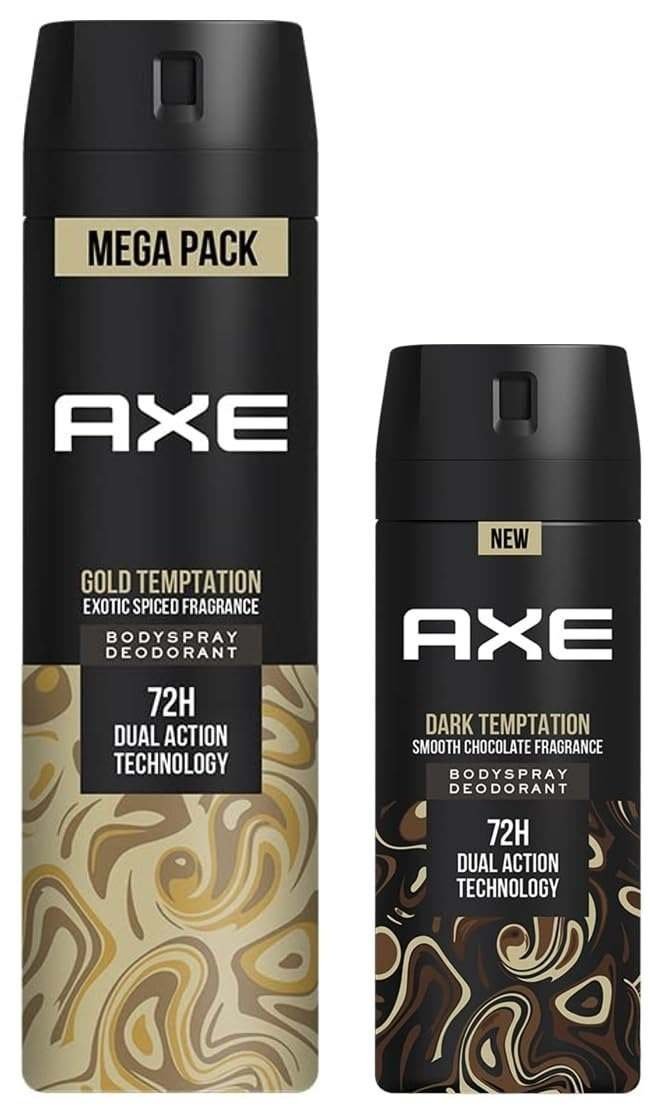 uk61JirEd8DdL-1-1.jpg Axe Gold Temptation Long Lasting Deodorant Bodyspray For Men, 215ml & Axe Dark Temptation Long Lasting Deodorant Bodyspray For Men, 150ml - Fast UK Delivery - Image 1
