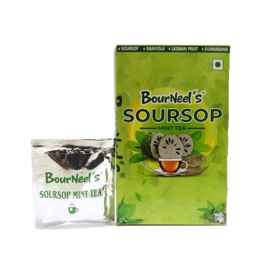 uk61JvTfqiNL-1.jpg BourNeel's Soursop Mint Tea Box (25 Bags)|Dipping Tea Bags | Combination of Dry Soursop Leaves & Mint Leaves| No Preservatives | Graviola Laxman Phal Dry Leaves | High Vitamin C |Soursop Mint Kadha Tea | - Fast UK Delivery - Image 1
