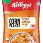 Kellogg's Corn Flakes Real Almond Honey | Breakfast Cereals | High in Vitamin B1, B2, B3, B6 & C| High in Iron | Naturally Cholesterol Free | 168gm/170gm/180gm (weight may vary) - Fast UK Delivery