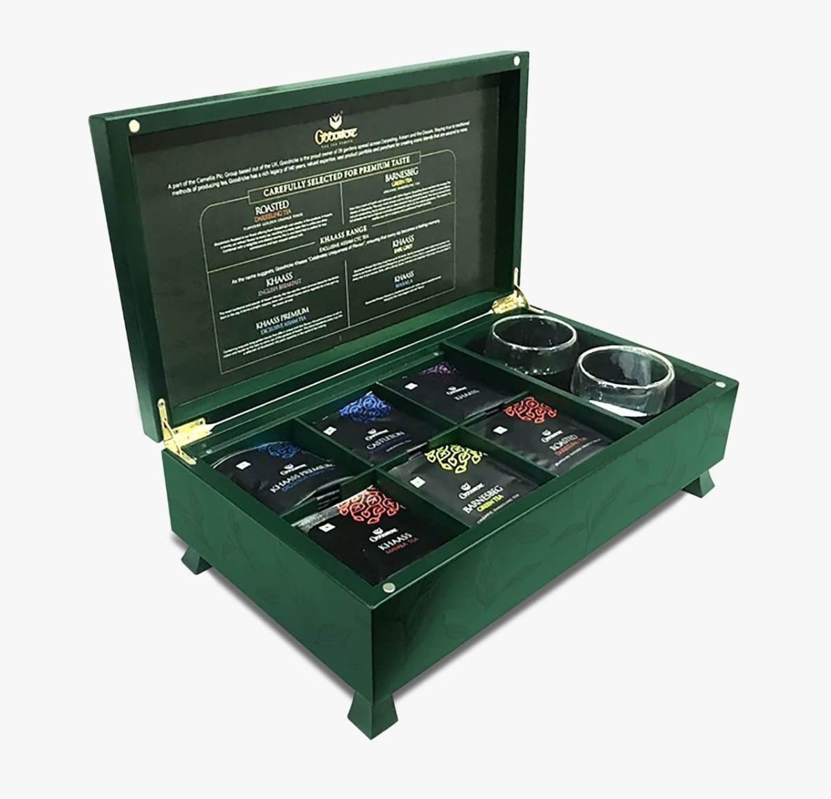 uk61KYjlPhgpL-1.jpg Goodricke Tea Chest Premium Festive Gift Set - Exquisite Collection of 6 Premium Teas from Darjeeling & Assam | Black Tea, Green Tea, Organic Tea - Total 38 Tea Bags and 2 Cup - Fast UK Delivery - Image 1