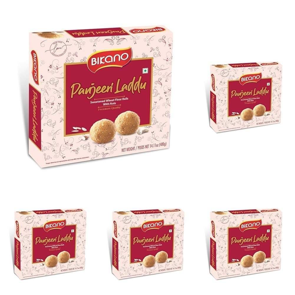 uk61KalSacO2L-1-1.jpg Bikano Panjeeri Laddu | Cultural Richness Loaded with Nuts | Traditional Indian Sweet | Perfect for celebrations | 400g (Pack of 5) - Fast UK Delivery - Image 1