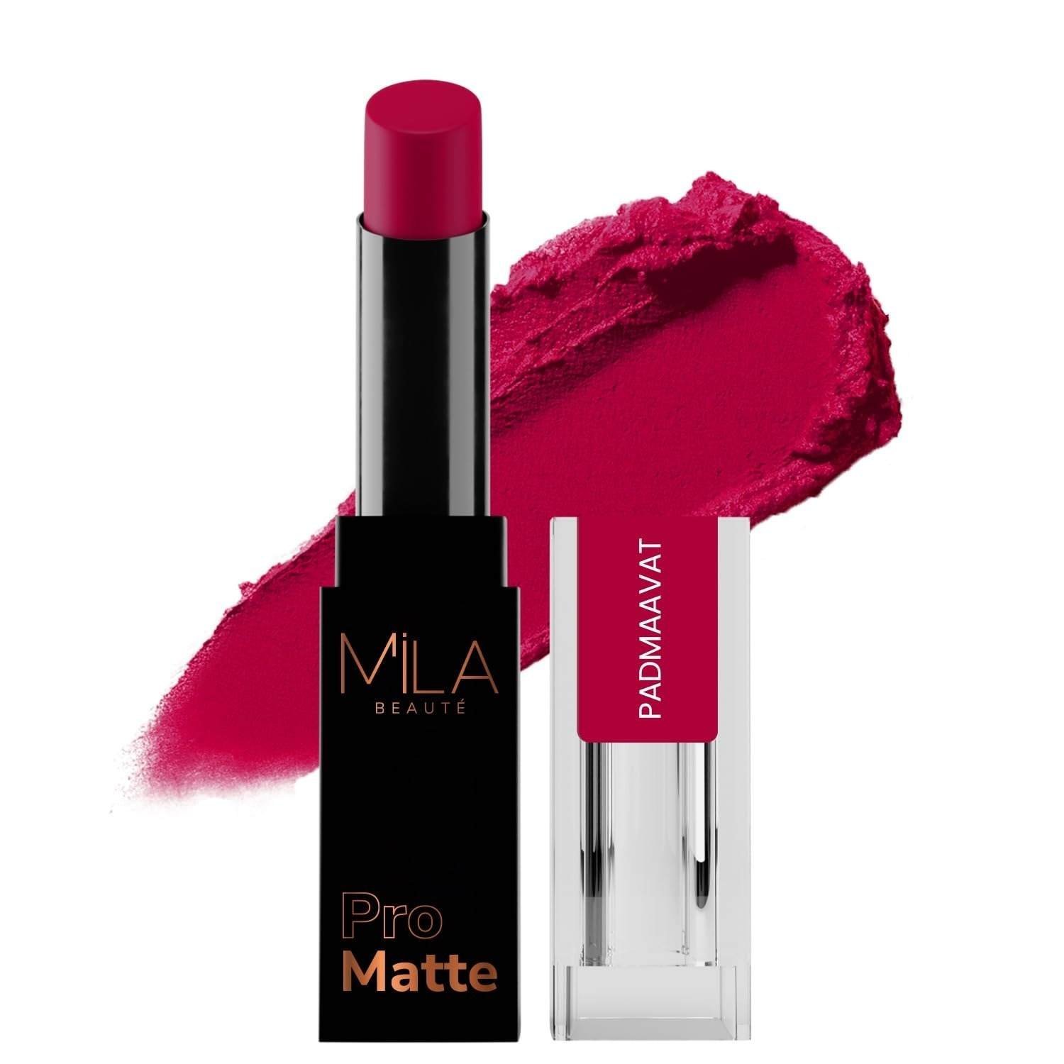 uk61KuDwtwkoL-1-1.jpg Mila Beaute Pro Matte Lipstick | Highly Pigmented & Long lasting | Semi Matte Finish | Light Weight Lipstick | Single Swipe Application | Luxurious Lip Color | Shade - (Padmaavat, 4.2g) - Fast UK Delivery - Image 1