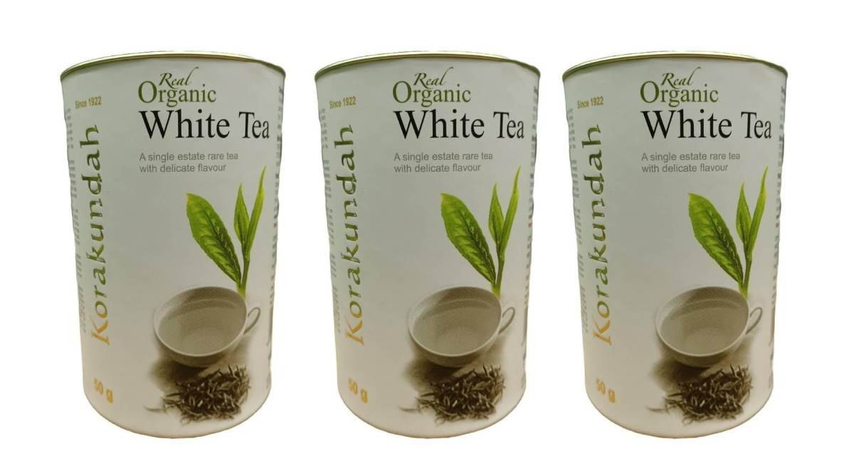uk61L5-pLBUmL-1.jpg KORAKUNDAH Real Organic White Tea | 50 g | Pack of 3 | Total 150g|A Single Estate Rare Tea with delicate flavour - Fast UK Delivery - Image 1