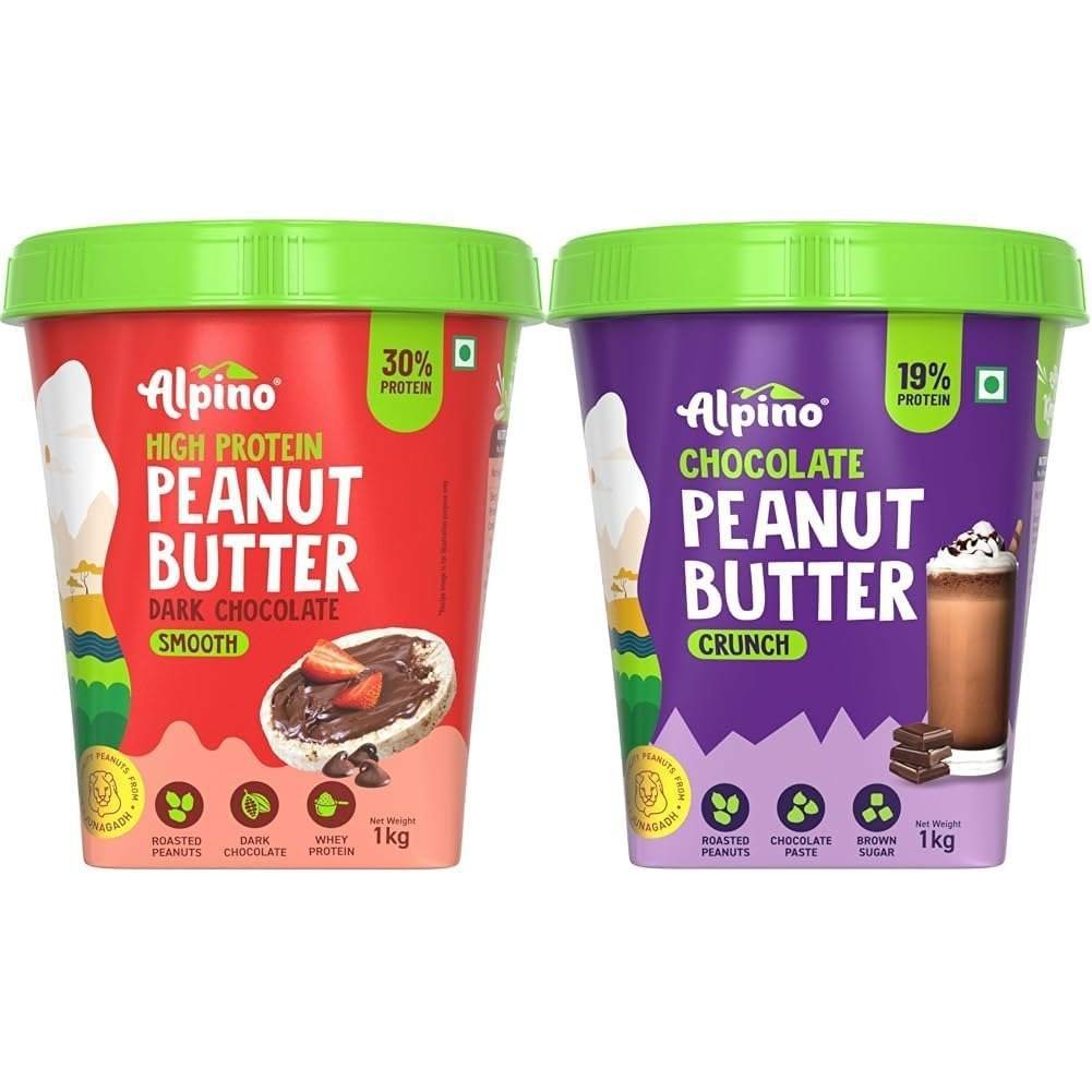 uk61LWVNXVnZL-1.jpg ALPINO High Protein Dark Chocolate Peanut Butter Smooth 1kg & ALPINO Chocolate Peanut Butter Crunch 1kg - Fast UK Delivery - Image 1