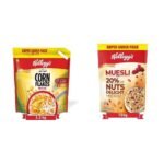 Kellogg's Combo, Kellogg's Corn Flakes Original, 1.2 kg and Kellogg's Muesli with 20% Nuts Delight Pouch, 750 g - Fast UK Delivery