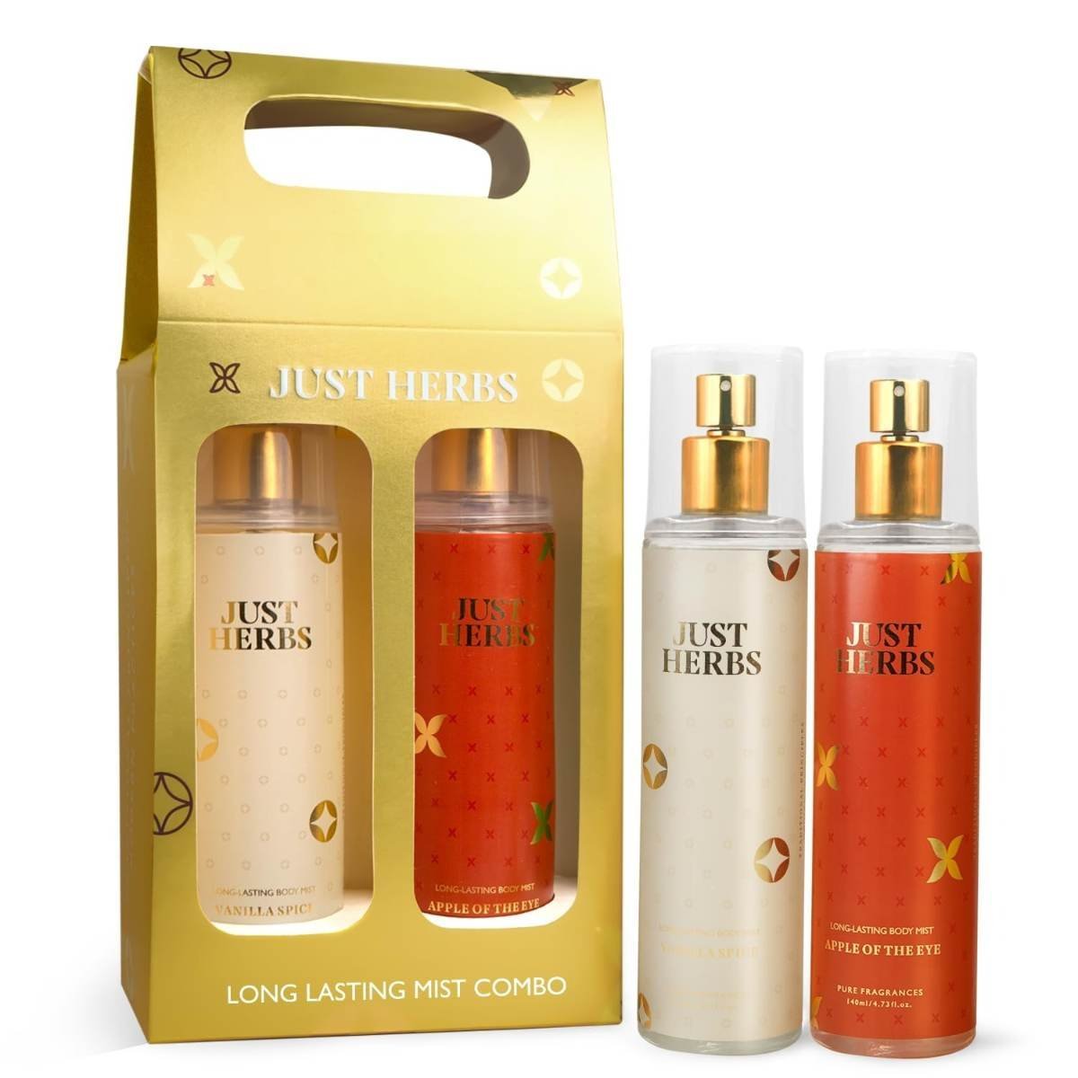 uk61LnQ6WuWeL-1.jpg Just Herbs Body Mist Spray for Men and Women With Long Lasting Fragrance Perfume Combo Gift Set - Sweet Delight (2 x140ml) - Fast UK Delivery - Image 1