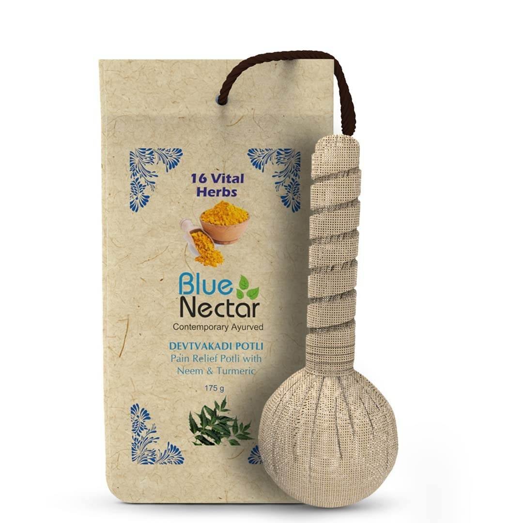 uk61LwLdslp9L-1.jpg Blue Nectar Ayurvedic Herbal Compress Potli with Neem & Turmeric | Natural Pain Relief Ingredients for Joint Pain, Body Pain, Legs Pain and Back Pain Relief 175g - Image 1