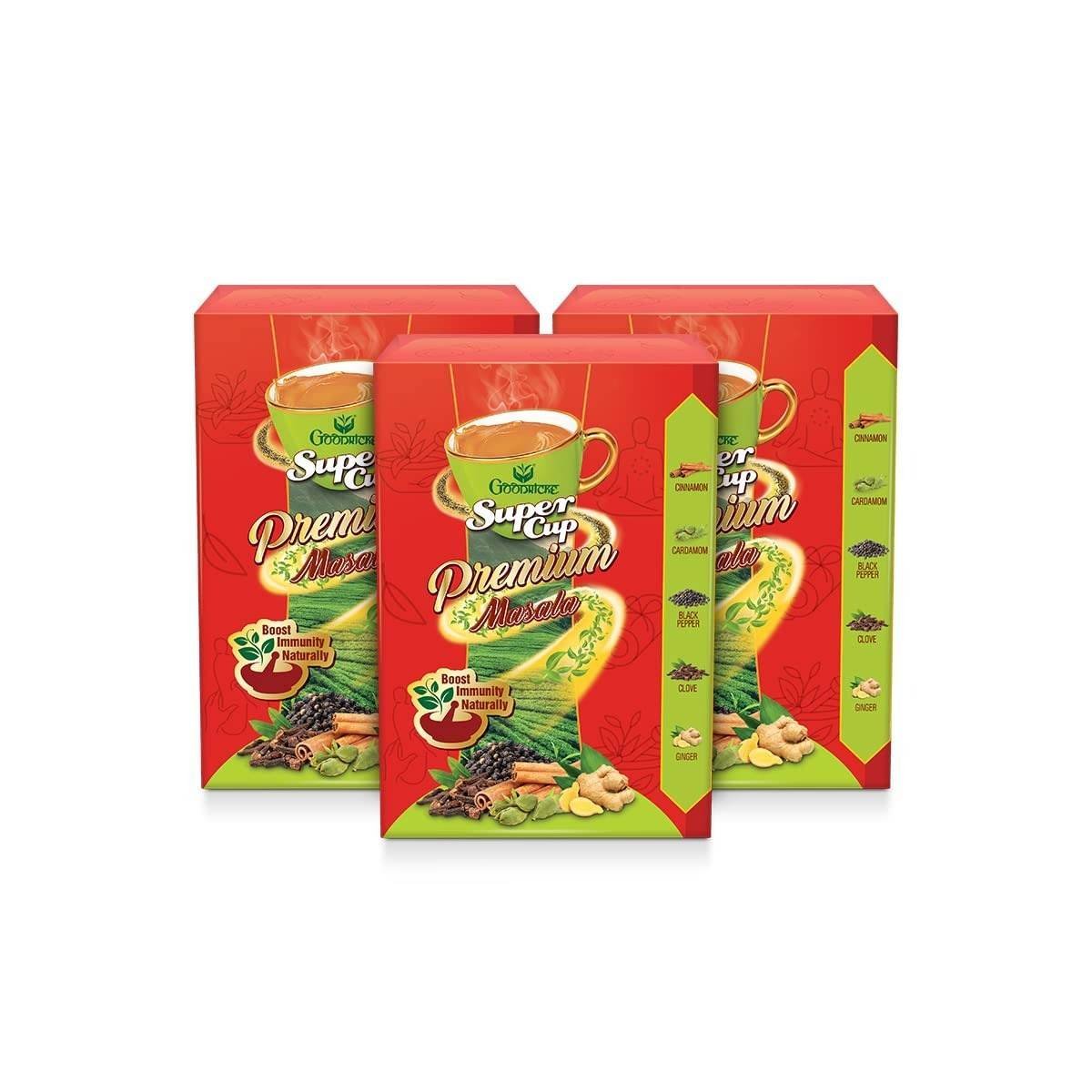 uk61M5WtfSoUL-1.jpg GOODRICKE Supercup Premium Masala Tea 250G(Pack Of 3)| 100% Natural Spices - Ginger, Clove, Black Pepper, Cinnamon & Cardamom|Immunity Booster| Assam Tea | Chai Patti, 750 Gram - Fast UK Delivery - Image 1