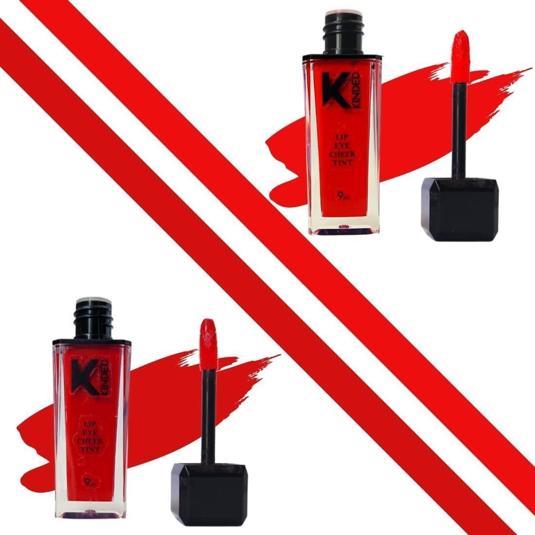 uk61M7-0TniL-1.jpg KINDED Lip Eye and Cheek Tint Combo for Women Girls Longlasting Moisturizing Vitamin E Liquid Lip Colour Lipstick Eyeshadow Blush (Matte Finish, Vermilion Red & Brick Red, 9 ml each) - Fast UK Delivery - Image 1