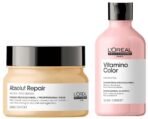 L'OREAL PROFESSIONNEL PARIS Serie Expert Vitamino Shampoo Protects Hair Colour From Fading,Adds Shine With Antioxidant Properties&Serie Expert Absolut Repair Masque 250 Gm,For Dry&Damaged Hair - Fast UK Delivery