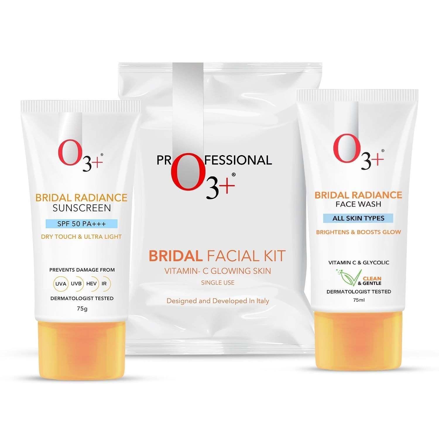 uk61MHXSNfF1L-1-1.jpg O3+ Radiance Skincare Combo With Bridal Facial Kit Vitamin C Glowing Skin 136g,Bridal Radiance Facewash 75g & Sunscreen 75g - Fast UK Delivery - Image 1