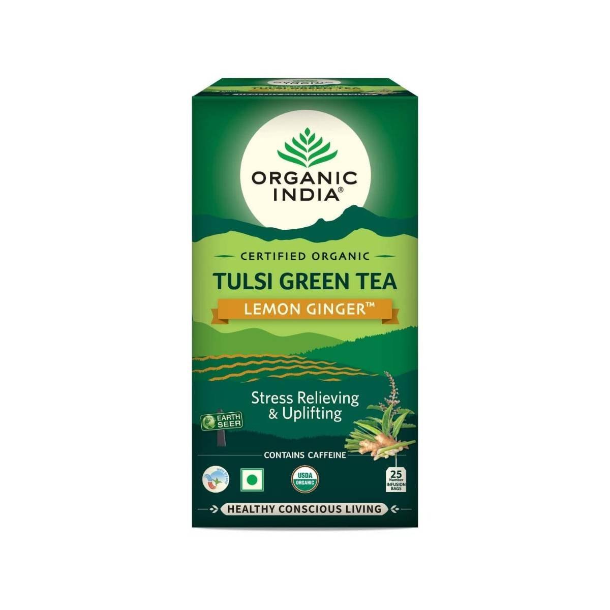 uk61N2BamelLL.jpg Organic India Tulsi Green Tea Lemon Ginger 25 Tea Bags - Fast UK Delivery - Image 1