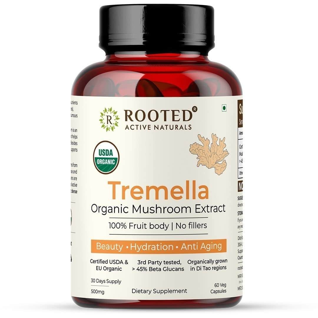 uk61N3iCaHSPL-1-1.jpg Rooted Actives Tremella Mushroom Extract (60 Veg caps, 500 mg) |Beauty, Skin Glow, Collagen booster, Hyalyronic acid, Hydration| USDA Organic, 45% Beta Glucans - Fast UK Delivery - Image 1