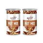 Berries And Nuts International Nuts Mix | Pecan, Brazil, Hazel, Macadamia, Almonds, Pista, Walnuts | 400 Grams | 2 Bottles Of 200 Grams, Dry Fruit - Fast UK Delivery