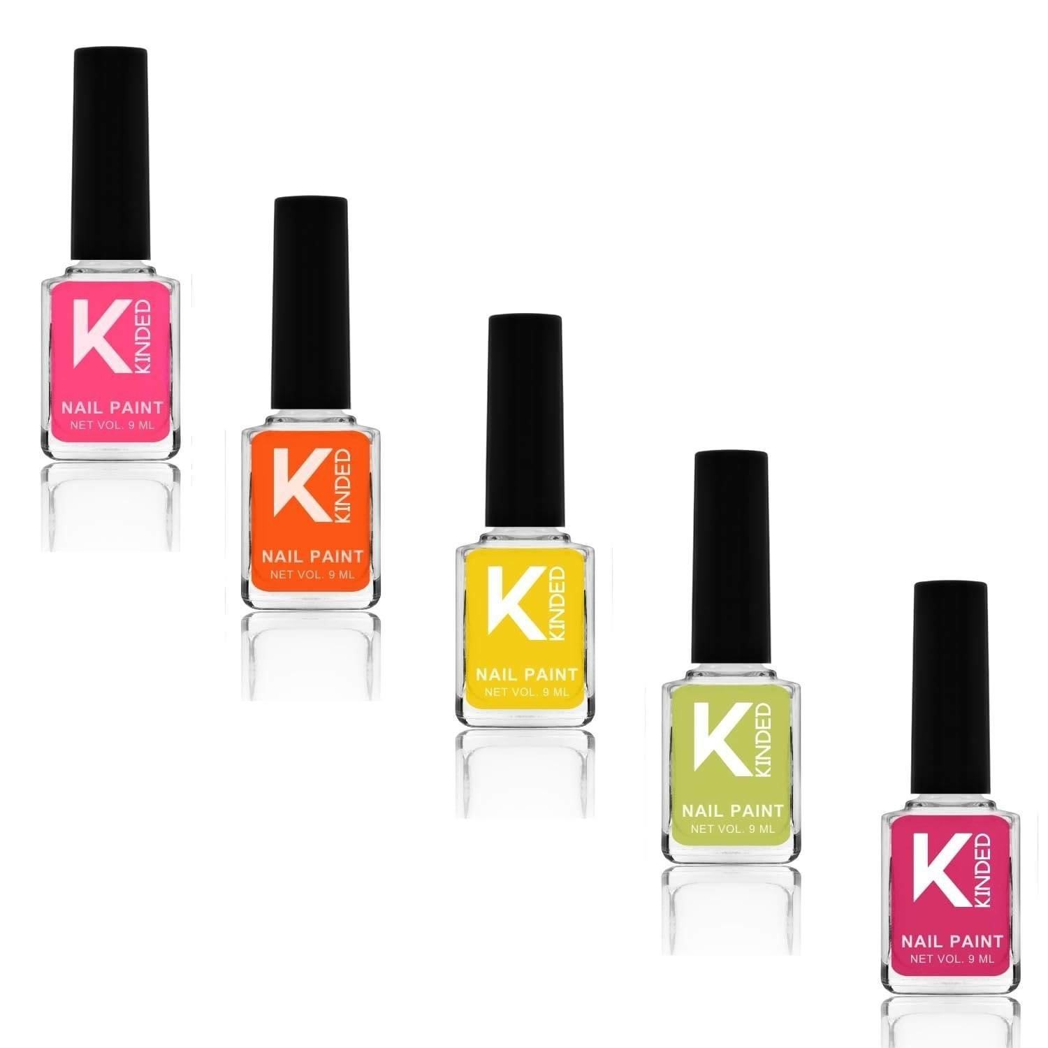 uk61NOpgxne-L-1-1.jpg KINDED Nail Paint Long Lasting Lacquer Quick Drying Nail Polish Enamel for Girls Women (9 ml each, Glossy Finish, Combo Pack Set of 5 Neon Shades Pink Orange Yellow Green Magenta 01 to 05) - Fast UK Delivery - Image 1