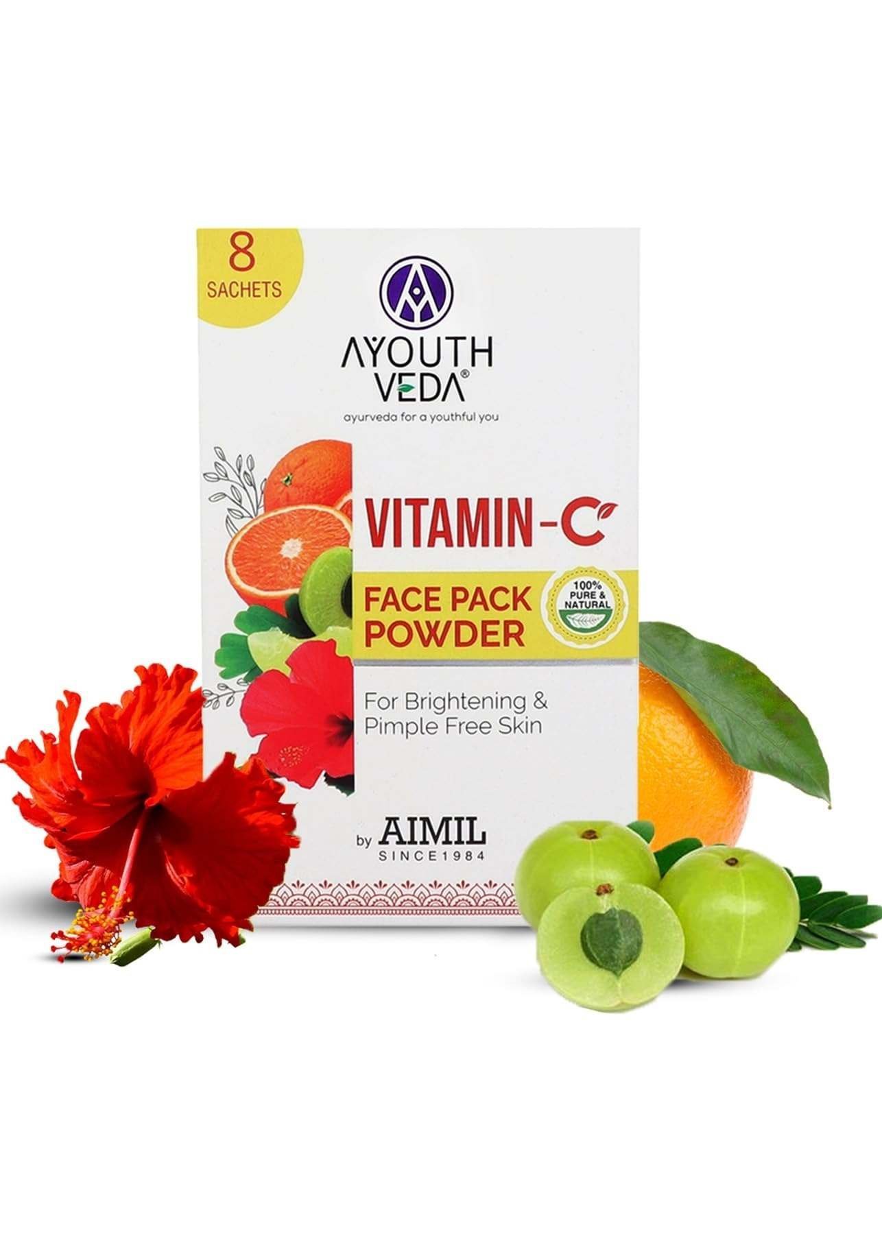 uk61NPIRgtIXL-1-1.jpg Ayouthveda Vitamin C Face Pack Powder Men & Women | Helps to reduce Pigmentation & Acne & Enhances skin Glow|Enriched with Fruits and Herbs | Makes Skin Soft & Supple (10g X 8 Sachets)(Pack Of 1) - Fast UK Delivery - Image 1