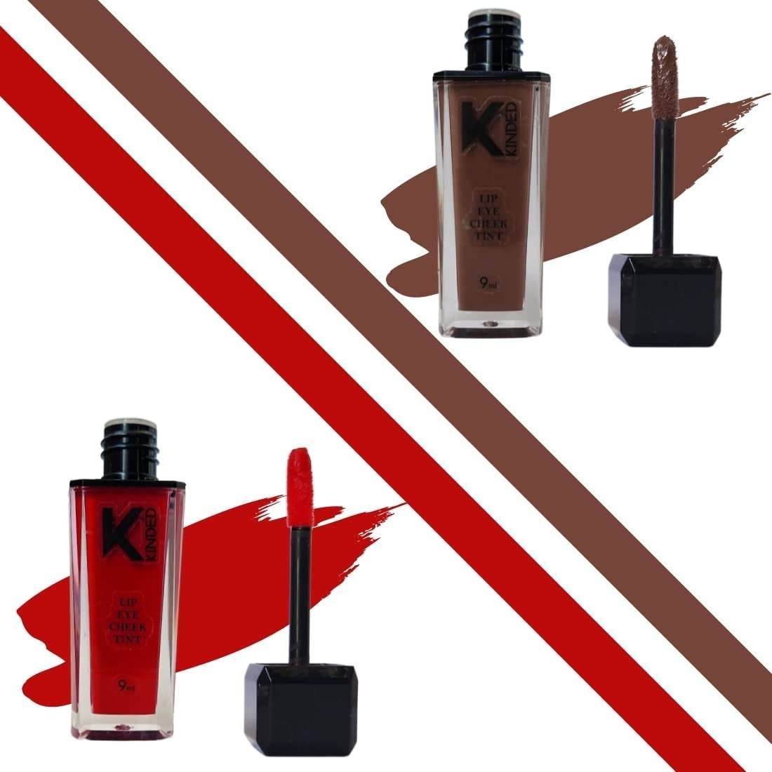 uk61NWqgvnmL-1.jpg KINDED Lip Eye and Cheek Tint Combo for Women Girls Longlasting Moisturizing Vitamin E Liquid Lip Colour Lipstick Eyeshadow Blush (Matte Finish, Choco Brown & More Maroon, 9 ml each) - Fast UK Delivery - Image 1