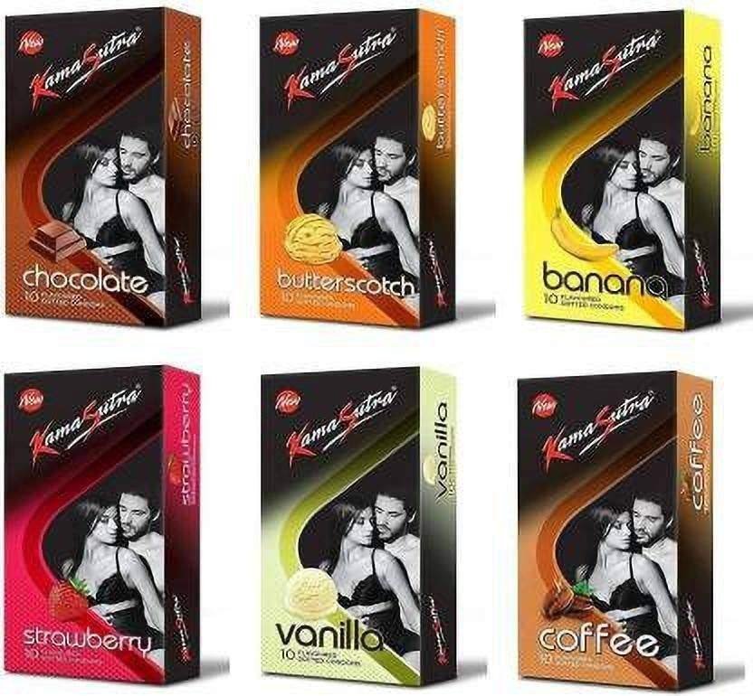 uk61NqDjbeJL-1.jpg Kamasutra 6 different Flavour (Chocolate,Butterscotch,Banana,Strawberry,Vanilla,Coffee) Condom Lubricated Dotted Condom (Set of 6, 60S) - Fast UK Delivery - Image 1