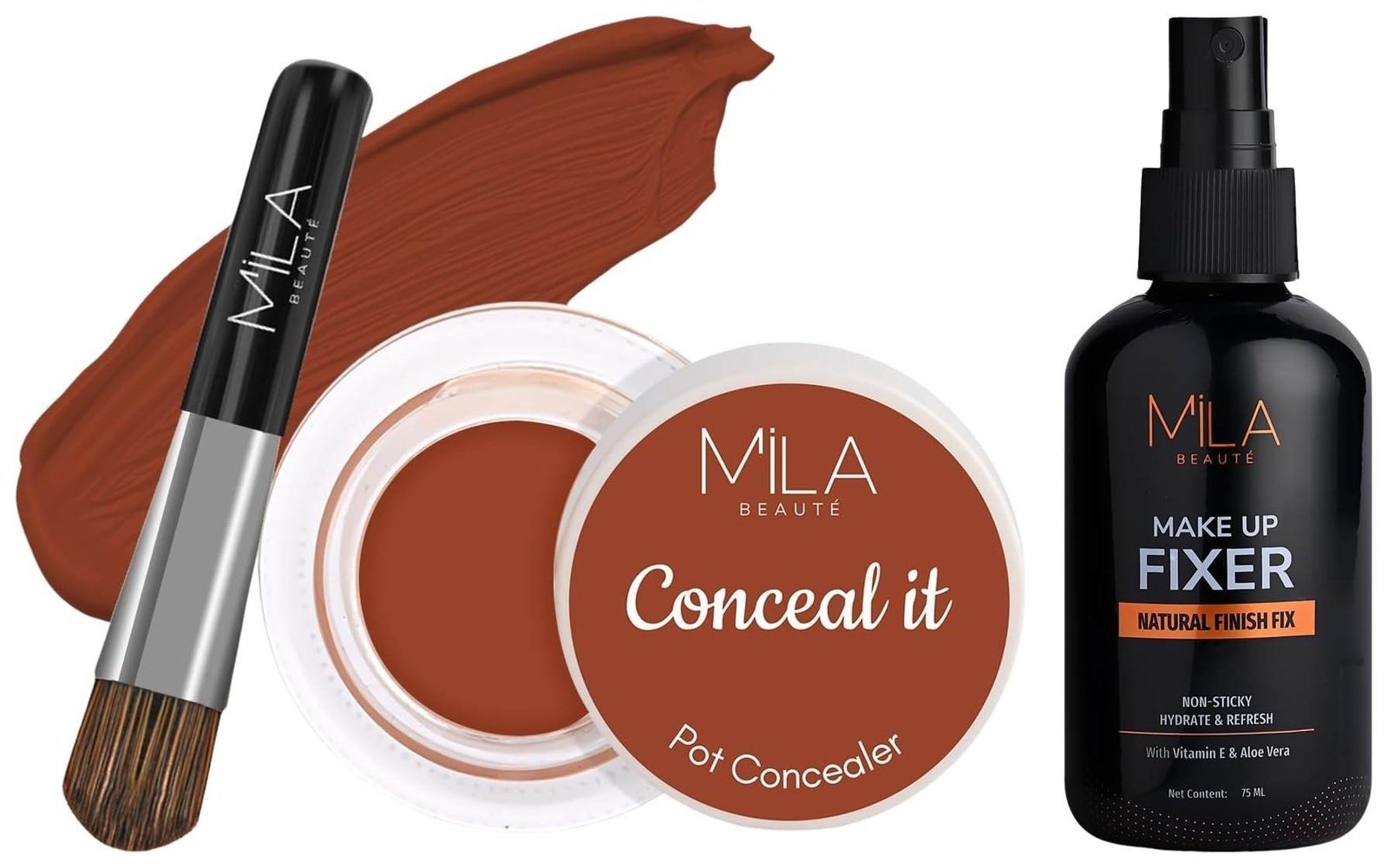 uk61NsGaTSuhL-1-1.jpg MILA Beaute Makeup Fixer |Makeup Setting Spray | Dermatalogically Tested 75ml Conceal It Pot Concealer For Face Makeup | Shade - (Orange Corrector, 4g) - Fast UK Delivery - Image 1