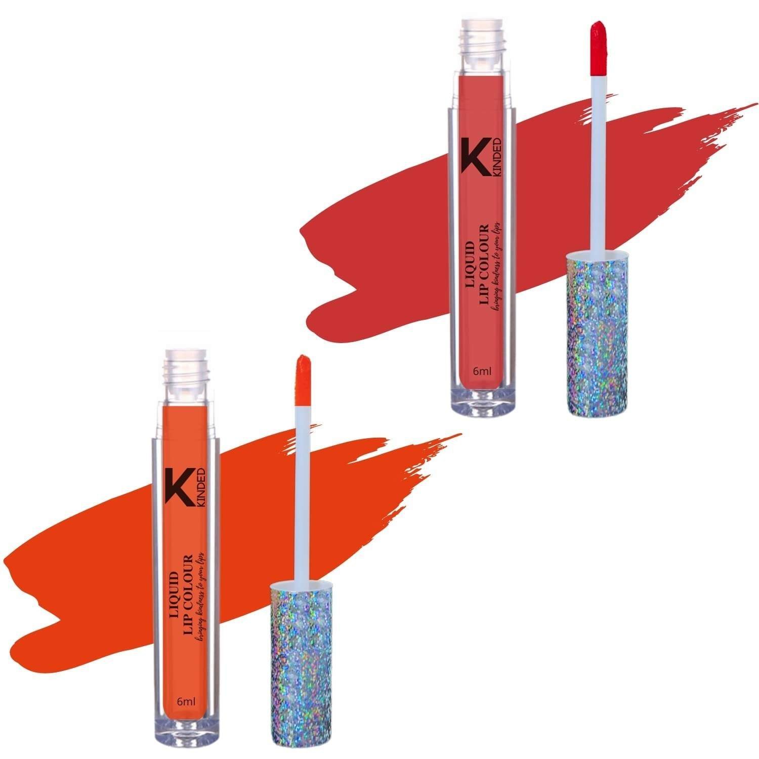 uk61OBSU2mf-L-1-1.jpg KINDED Liquid Lip Colour Vitamin E Enriched No Transfer Waterproof Long Stay Lipsticks Lip Gloss Set for Girls Women (Pack of 2, 6 ml each, Matte Finish, Shades Vermilion Red & Sangria Orange) - Fast UK Delivery - Image 1