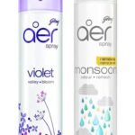 Godrej aer spray, Air Freshener for Home & Office - Violet Valley Bloom & Monsoon Odour Refresh | Remove Damp Smell | Long-Lasting Fragrance | Pack of 2 (240 ml each) - Fast UK Delivery