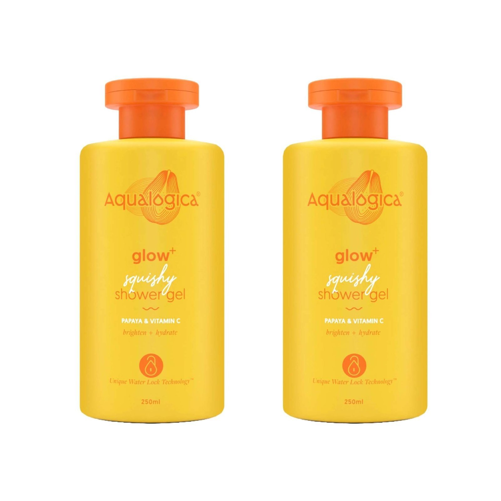 uk61OdNtiB4TL-1-1.jpg Aqualogica Glow+ Squishy Shower Gel with Vitamin C & Papaya - 250 ml (Pack of 2) - Fast UK Delivery - Image 1