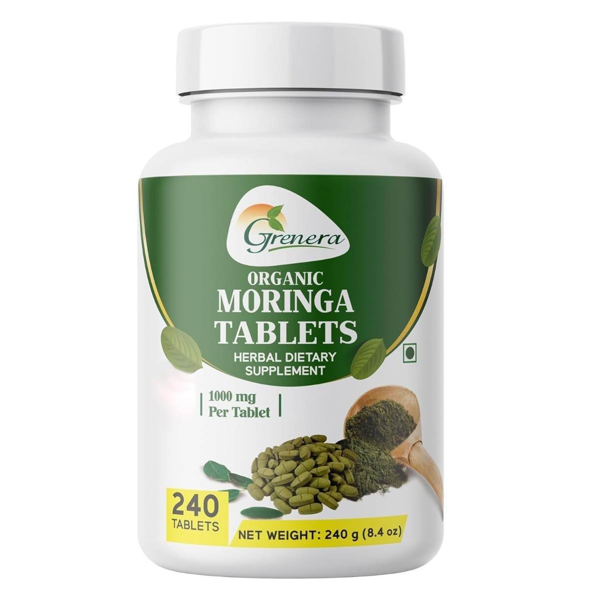 uk61Ox5mkxMAL-1.jpg Grenera Moringa Oleifera Tablets 1000mg - Made wit Uncoated Raw Dried Moringa Leaf - Non-GMO Whole Green Super-Food 240 Count (Pack of 1) - Image 1