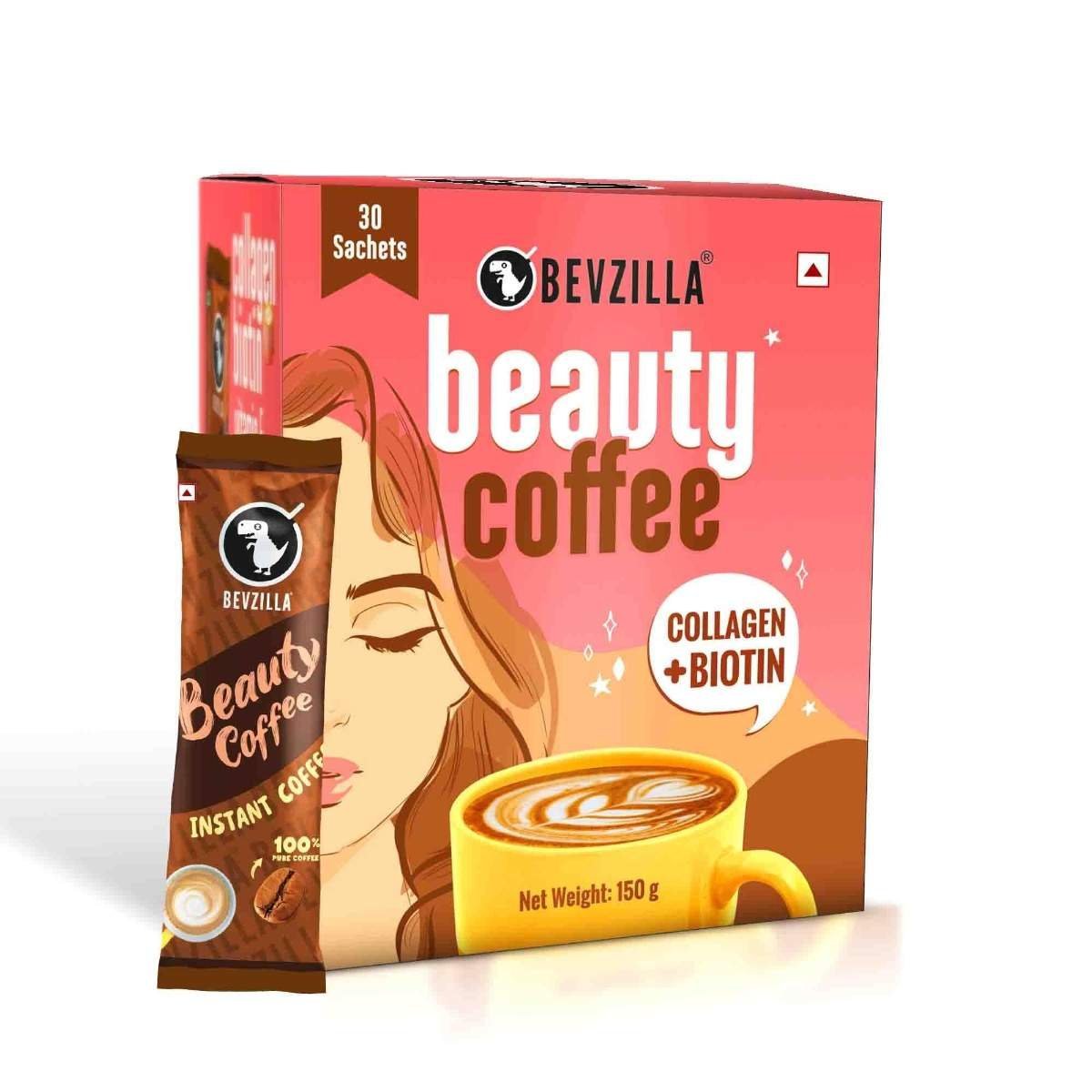 uk61P0JRrFyBL-1-1.jpg Bevzilla 30 Instant Beauty Coffee Infused with Marine Collagen, Biotin & Vitamin E Powder Sachets (30 X 5 Gram Sachets) Makes 30 Cups | 100% Arabica Coffee | Strong & Easy to Carry | Best for Espresso, Latte, Cappuccino - Fast UK Delivery - Image 1
