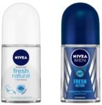 Nivea Deodorant Roll On, Fresh Natural for Men, 50ml And Deodorant Roll-On, Fresh Active Original for Men, 50ml - Fast UK Delivery