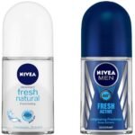 Nivea Deodorant Roll On, Fresh Natural for Men, 50ml And Deodorant Roll-On, Fresh Active Original for Men, 50ml - Fast UK Delivery