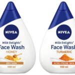 Nivea Women Face Wash For Acne Prone Skin, Milk Delights Turmeric, Reduces 99.9% Pimple Causing Bacteria, 100 Ml & Women Face Wash For Dry Skin, Milk Delights Honey, 100 Ml - Fast UK Delivery