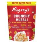 Bagrry's Crunchy Muesli 750gm Pouch| 40% Fibre Rich Oats with Bran | 82% Multi Grains, Almonds, Raisins & Honey | Breakfast Cereal | Natural Muesli - Fast UK Delivery