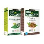 INDUS VALLEY Reetha Fruit Powder | Sapindus mukorossi With Herbal Henna Powder- 100% Natural, Pure and Organic For Hair and Skin Care (100g +100g=200g) - Fast UK Delivery