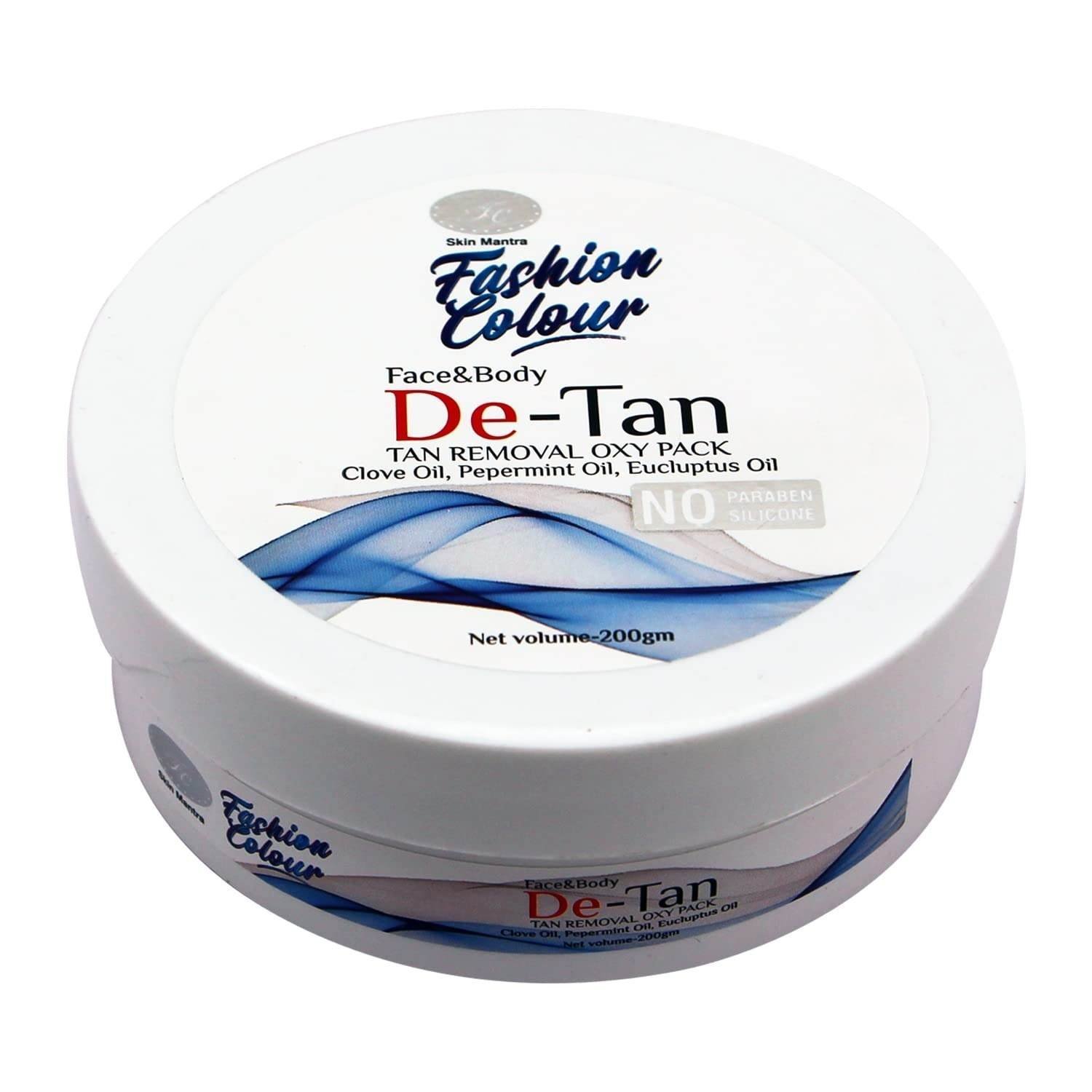 uk61QGlr1GQRL-1-1.jpg FASHION COLOUR Face and Body DE-TAN Removal Oxy Pack With Clove Oil, Pepermint Oil, Eucluptus Oil | De-tan Cream For Men & Women | For Legs, Arms, Underarms and Back | Detan Cream Pack for Tan Removal & Glowing Skin (200gm) - Fast UK Delivery - Image 1