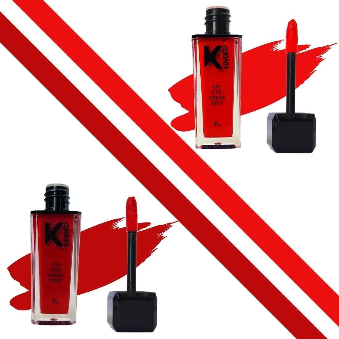 uk61QgVSS0PyL-1-1.jpg KINDED Lip Eye and Cheek Tint Combo for Women Girls Longlasting Moisturizing Vitamin E Liquid Lip Colour Lipstick Eyeshadow Blush (Matte Finish, Vermilion Red & More Maroon, 9 ml each) - Fast UK Delivery - Image 1