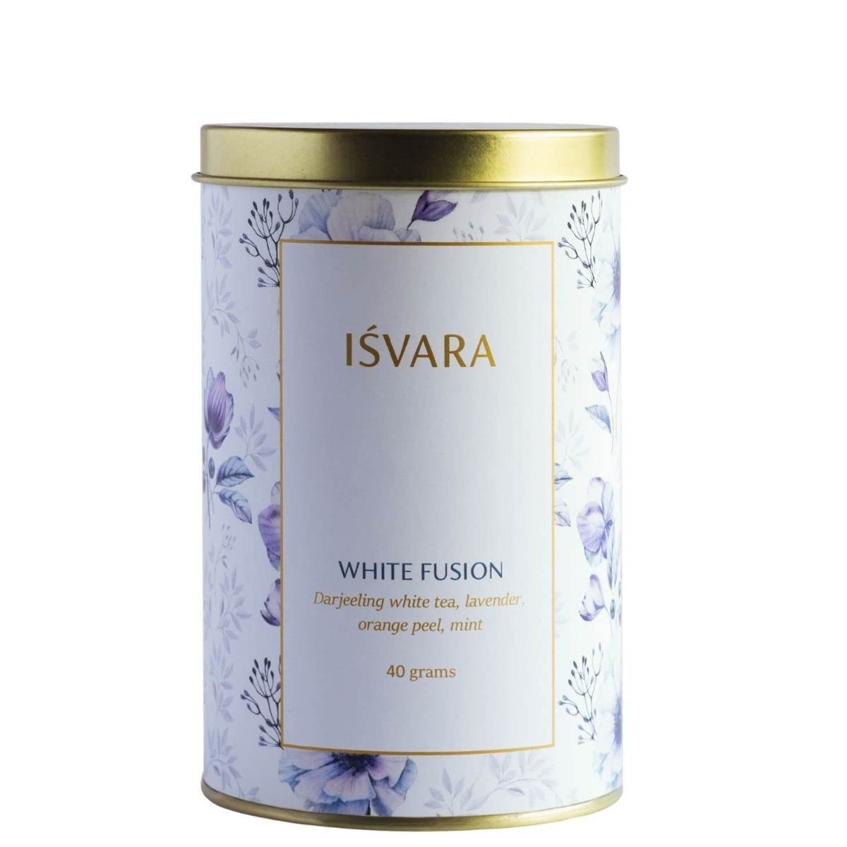 uk61RfDv5PJBL-1.jpg ISVARA White Tea - White Fusion, Lavender white tea with orange peel, mint, Rich in anti-oxidants, 40gm - Fast UK Delivery - Image 1