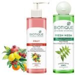 Biotique Fruit Brightning Face Wash, 200ml & Biotique Fresh Neem Pimple Control Face Wash Prevents Pimples For All Skin Types, 200ml - Fast UK Delivery