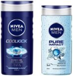 Nivea Men Shower Gel, Pure Impact Body Wash, 250ml & Men Shower Gel, Cool Kick Body Wash, 250ml - Fast UK Delivery