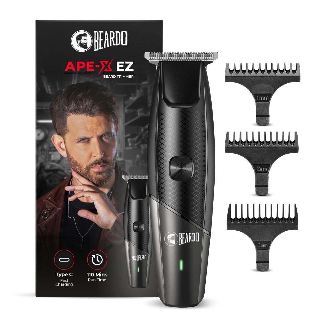 uk61SMec6vmL-1.jpg Beardo Ape-X EZ Trimmer for Men Beard | 120 Min Run Time | 7000 RPM Motor | Lithium Ion Battery | Multiple Length Settings | Durable Blades | Beard Trimmer for Gen Z - Fast UK Delivery - Image 1