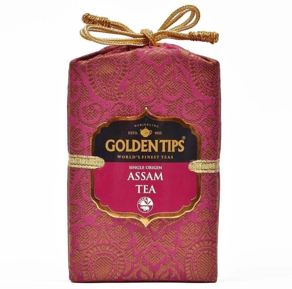 uk61SMveDR0L-1.jpg Golden Tips Pure Assam Black Tea Loose Leaf Brocade Bag (200 Gram, 100 cups) - Fast UK Delivery - Image 1