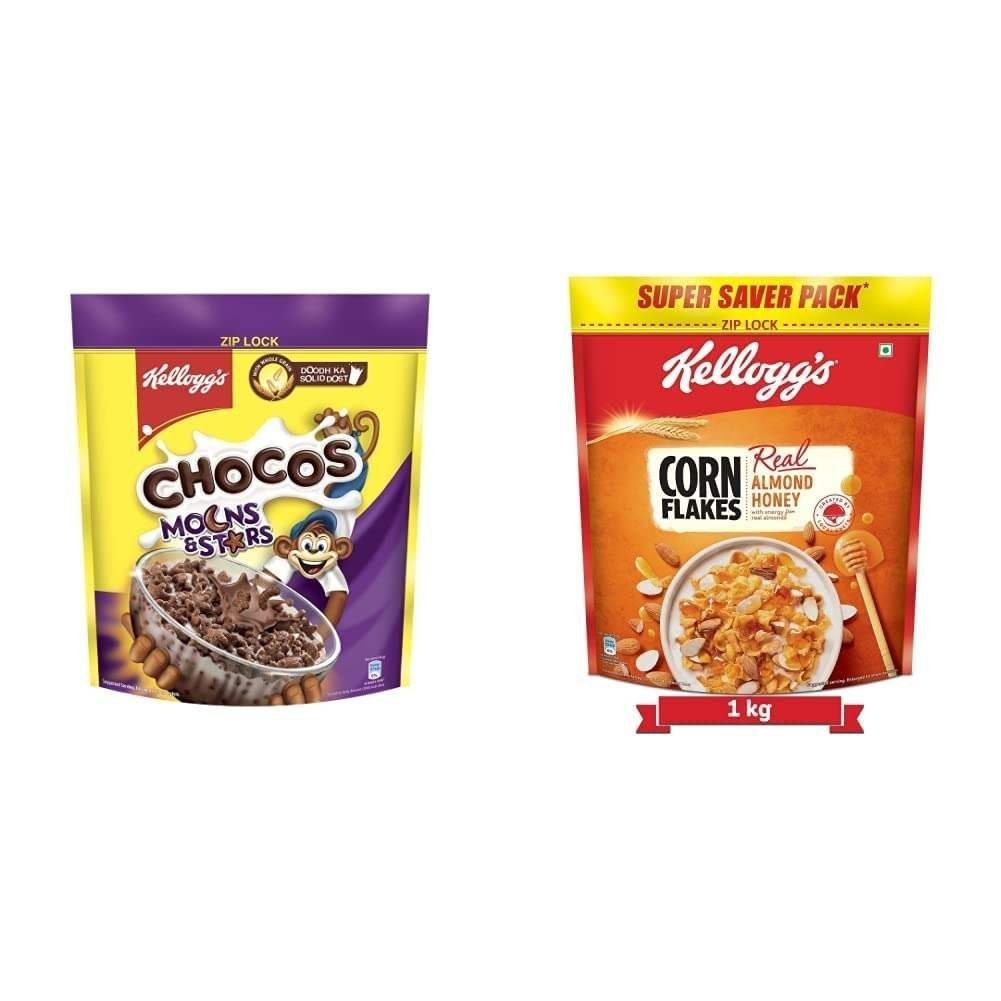 uk61TYZko780L-1-1.jpg Kellogg's Combo, Kellogg's Chocos Moons and Stars 1.2 kg Pouch and Kellogg's Corn Flakes Real Almond and Honey, 1 kg - Fast UK Delivery - Image 1