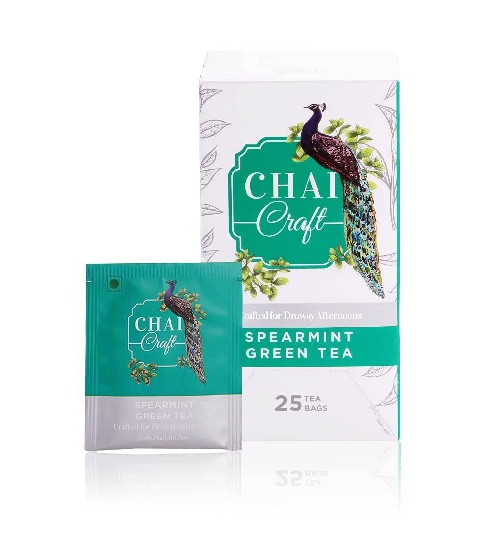 uk61Tb8rWwPS-1.jpg Chai Craft Spearmint Green Tea, Cooling and Refreshing Herbal Green Tea for Hormonal Imbalance & Weight Management, 25 Tea Bags - Fast UK Delivery - Image 1