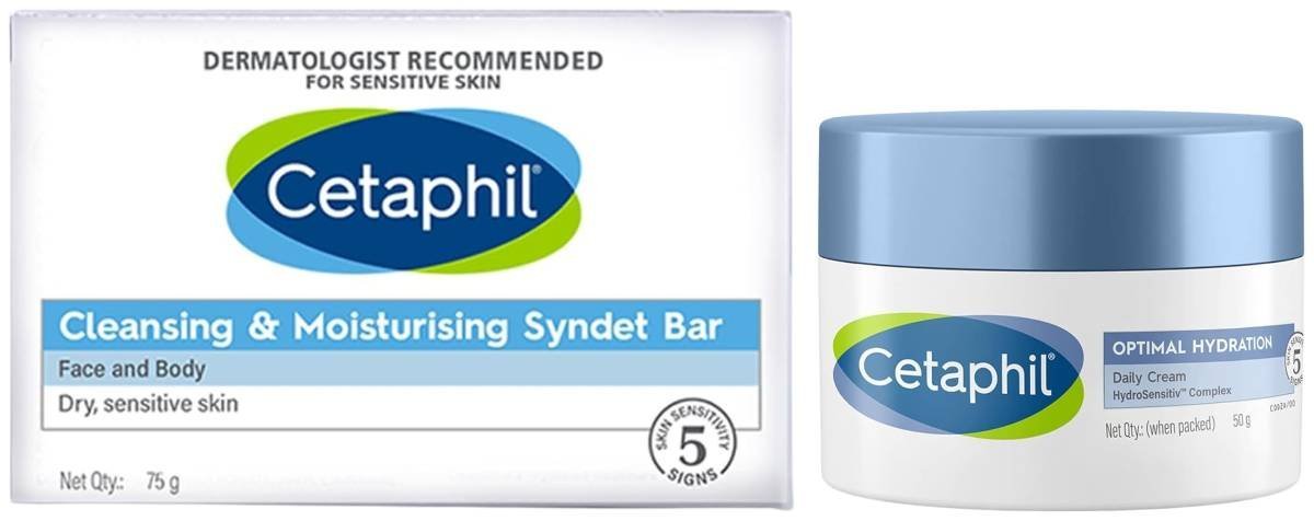 uk61TmR347NzL-1-1.jpg Cetaphil Optimal Hydration Daily Cream 50g | Lightweight Moisturizer & Fast Absorption | Hyaluronic Acid, Blue Daisy Extract, Niacinamide VVF India Cleansing And Moisturising Syndet Bar, 75g - Fast UK Delivery - Image 1