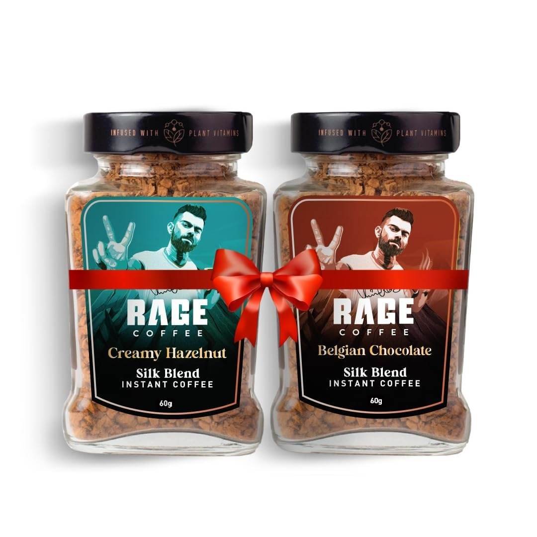 uk61UYqTiUHUL-1.jpg RAGE COFFEE Silk Blend Instant Coffee|Belgian Chocolate & Creamy Hazelnut Silk Blend Flavoured Coffee 60 Gms Each|100% Pure Instant Coffee|Premium, Bold & Smooth|Pack Of 2 - Powder, Bottle - Fast UK Delivery - Image 1