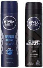Nivea Men Deodorant Spray , Deep Impact Freshness, 150Ml And Deodorant Spray, Fresh Active Original , 150Ml, Pack Of 1 - Fast UK Delivery