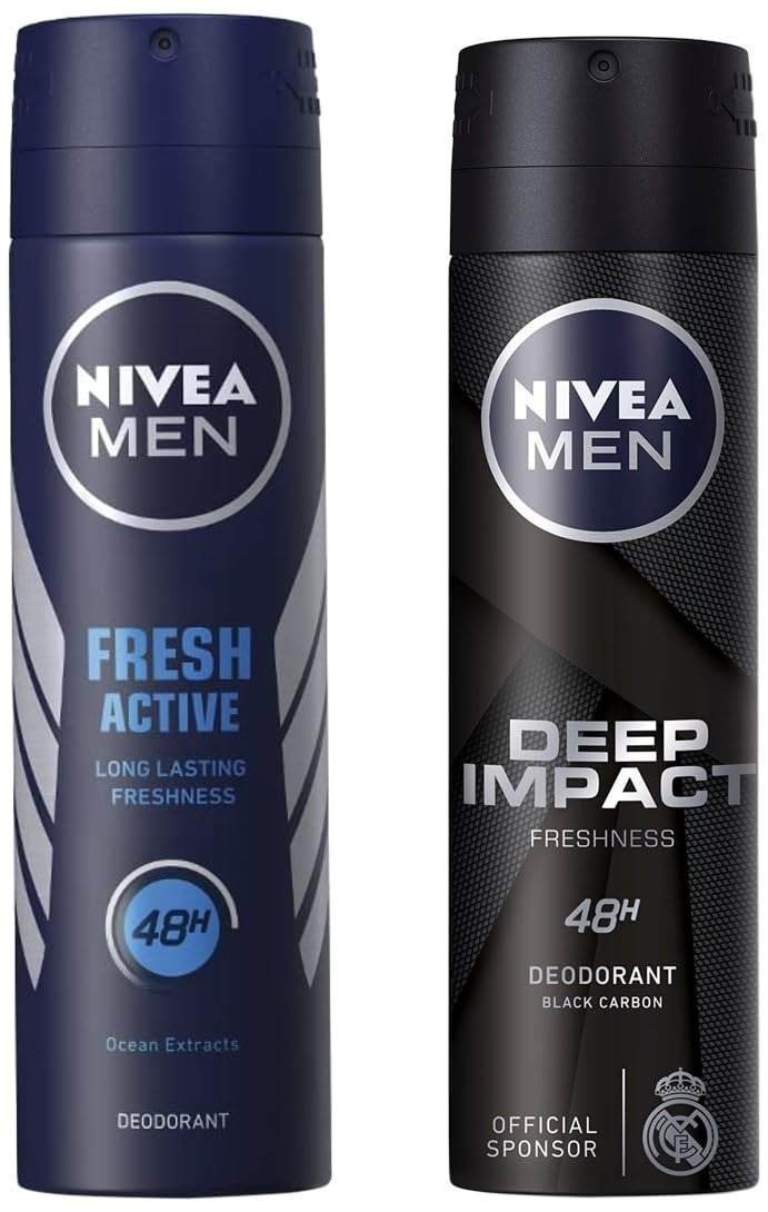 uk61UdsgvUlfL-1-1.jpg Nivea Men Deodorant Spray , Deep Impact Freshness, 150Ml And Deodorant Spray, Fresh Active Original , 150Ml, Pack Of 1 - Fast UK Delivery - Image 1