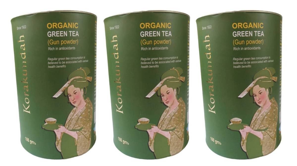uk61V6jYx1PlL-1.jpg KORAKUNDAH Organic Green Tea in Canister (Gun Powder) 100 g | Pack of 3 | Total 300 g | Rich in Antioxidants | Chamraj Finest Nilgiri Tea - Fast UK Delivery - Image 1