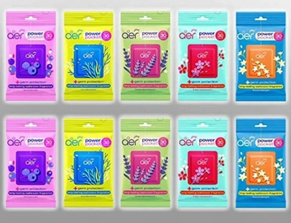 uk61VGnuOUyiL-1-1.jpg Godrej Aer Pocket BERRY RUSH, SEA BREEZE, FRESH BLOSSOM, FLORAL DELIGHT, LAVENDER BLOOM Blocks (5 X 2 Units)(10 x 10 g) - Fast UK Delivery - Image 1