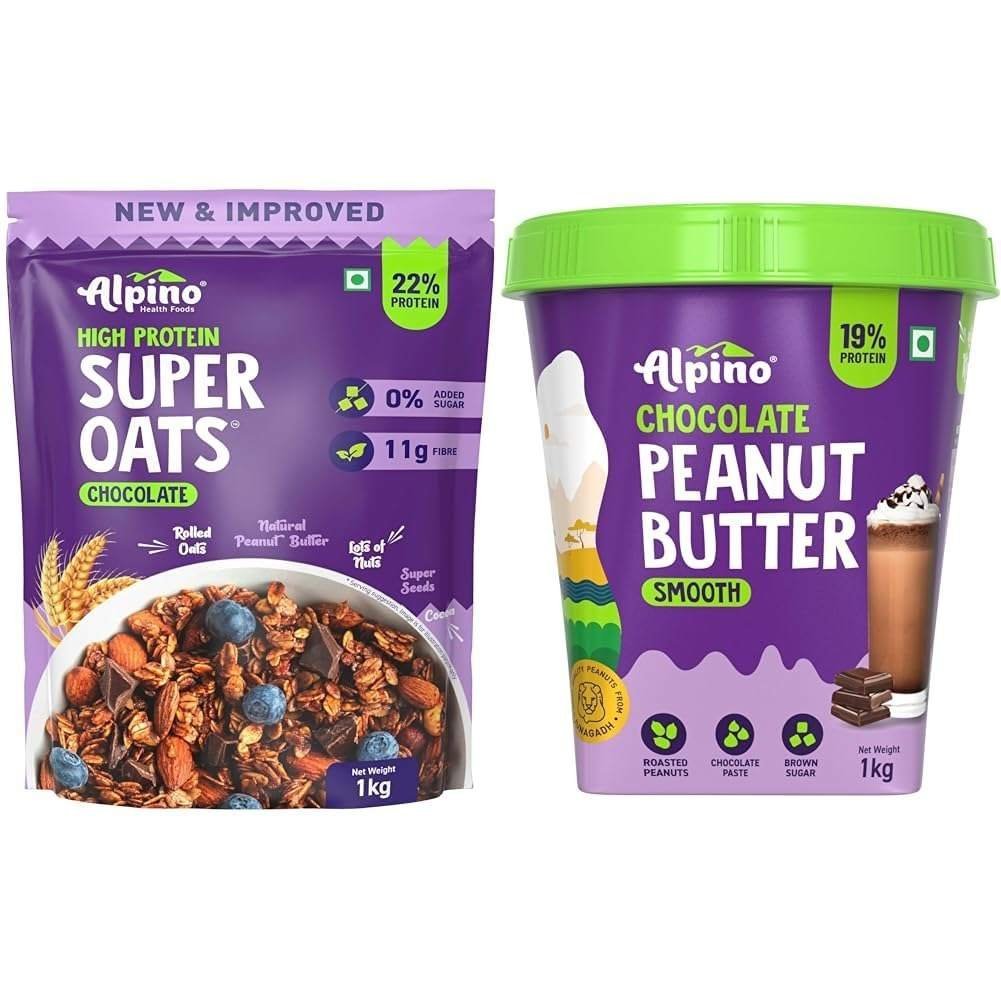 uk61VKEIAwEiL-1.jpg Alpino Peanut Butter Super Oats Chocolate Super Oats + Peanut Butter Smooth 1 kg each combo - Fast UK Delivery - Image 1